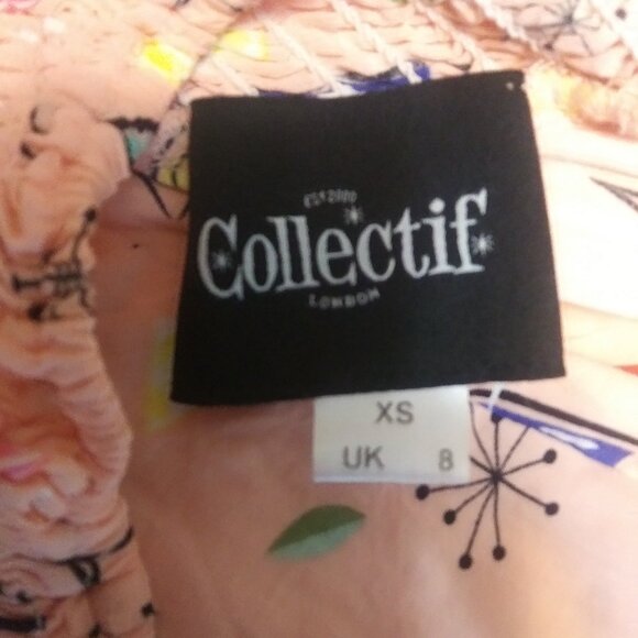 Collectif pink cocktail print halter dress XS - Picture 3 of 4